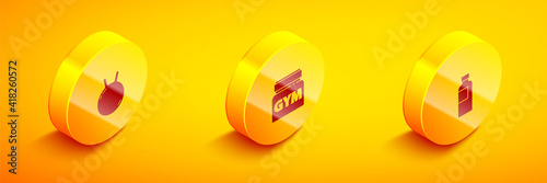 Set Isometric Kettlebell, Sports nutrition and Fitness shaker icon. Vector.