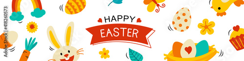 Easter cover and banner template with decorative object element. Easter egg greeting card, flyer, poster and background.
