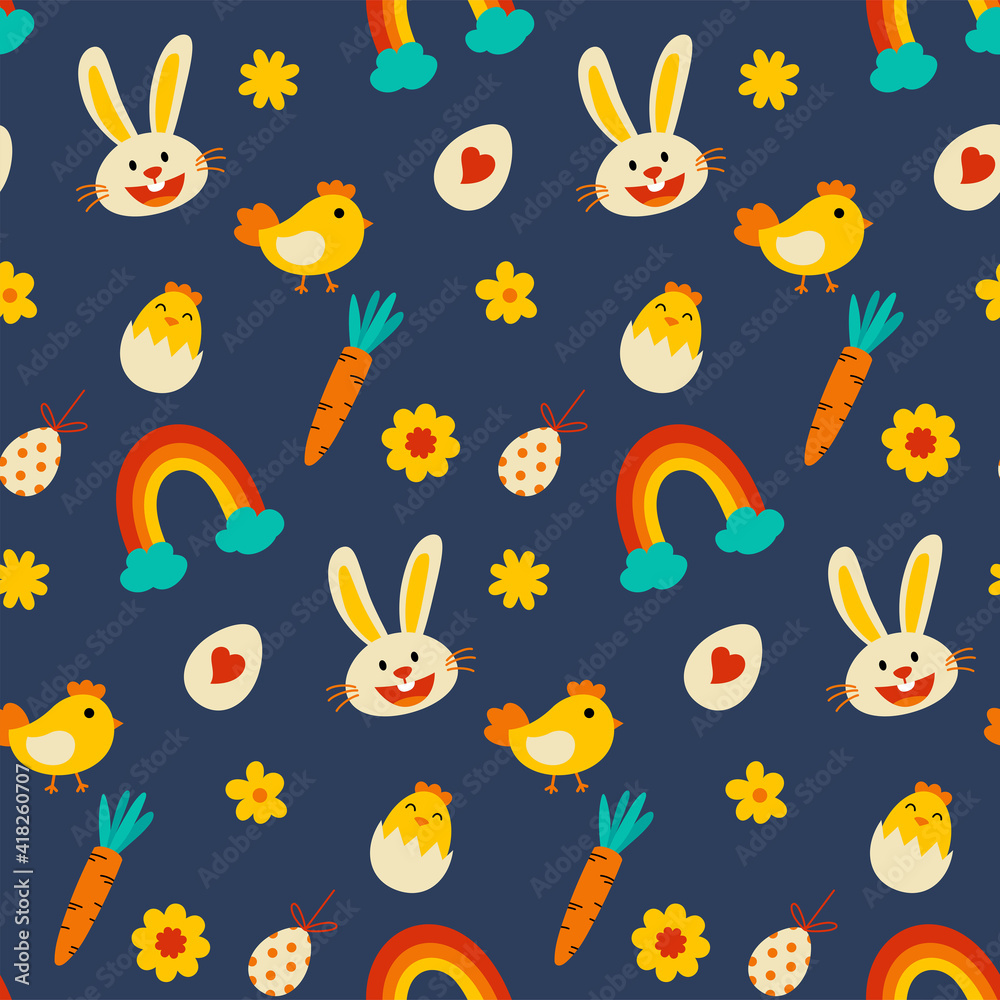 Easter decorative elements pattern seamless. Use for fabric, print, textile, wrapping, background, package, clothing.