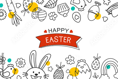 Easter flyer and banner template with decorative object element. Easter egg greeting card and poster background.