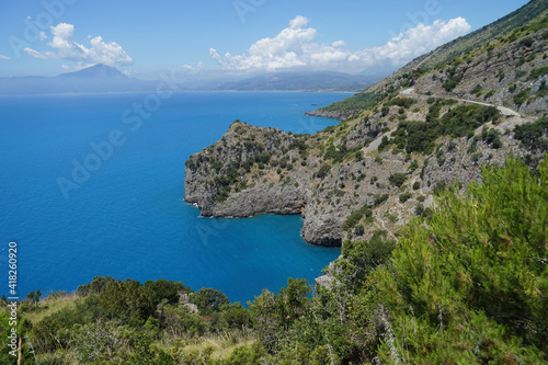 Steep cliffs above blue calm sea  travel holiday concept  Campania  Italy