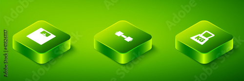 Set Isometric Dumbbell, Weight and Bathroom scales icon. Vector.