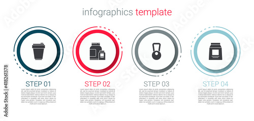 Set Fitness shaker, Sports nutrition, Kettlebell and . Business infographic template. Vector.