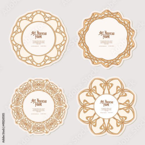 Set of four cercle label, decorative frame, border in art nouveau style, vintage, old, retro style. Tamplate good for product label with place for text. Vector illustration photo