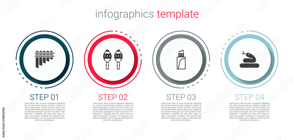 Set Pan flute, Maracas, Burrito and Snake. Business infographic template. Vector. Set Pan flute, Maracas, Burrito and Snake. Business infographic template. Vector.