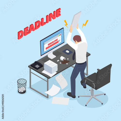 Deadline Burnout Isometric Composition