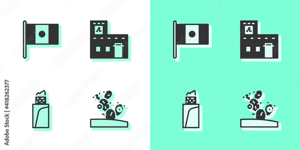 Set Cactus, Mexico flag, Burrito and Mexican house icon. Vector. Set Cactus, Mexico flag, Burrito and Mexican house icon. Vector.