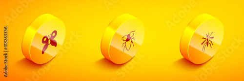 Set Isometric Butterfly, Cockroach and Mosquito icon. Vector.