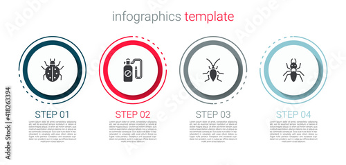 Set Mite, Pressure sprayer, Cockroach and Ant. Business infographic template. Vector.