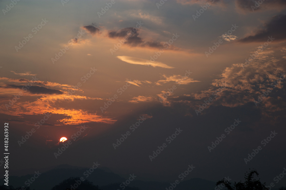 Fototapeta premium View of Sunset with dark blue sky.