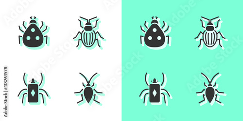Set Cockroach, Ladybug, Beetle and Chafer beetle icon. Vector.