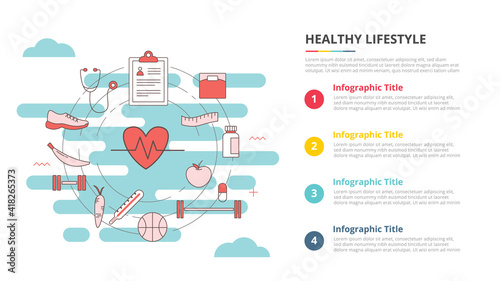 healthy lifestyle concept for infographic template banner with four point list information