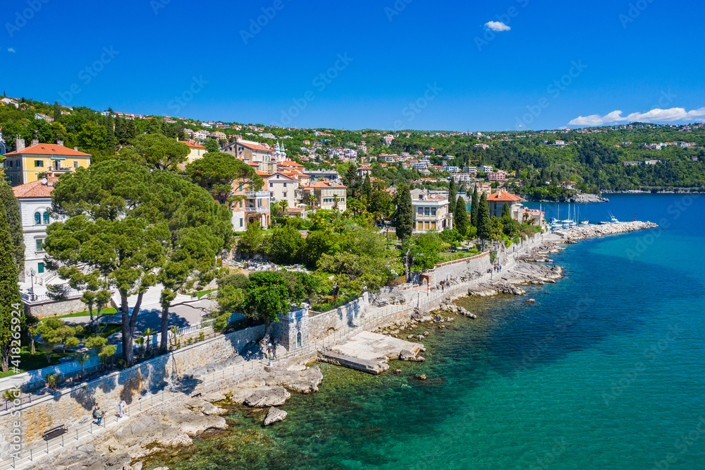 Opatija riviera on Adriatic coast in Croatia, aerial panoramic view Opatija riviera on Adriatic coast in Croatia, aerial panoramic view