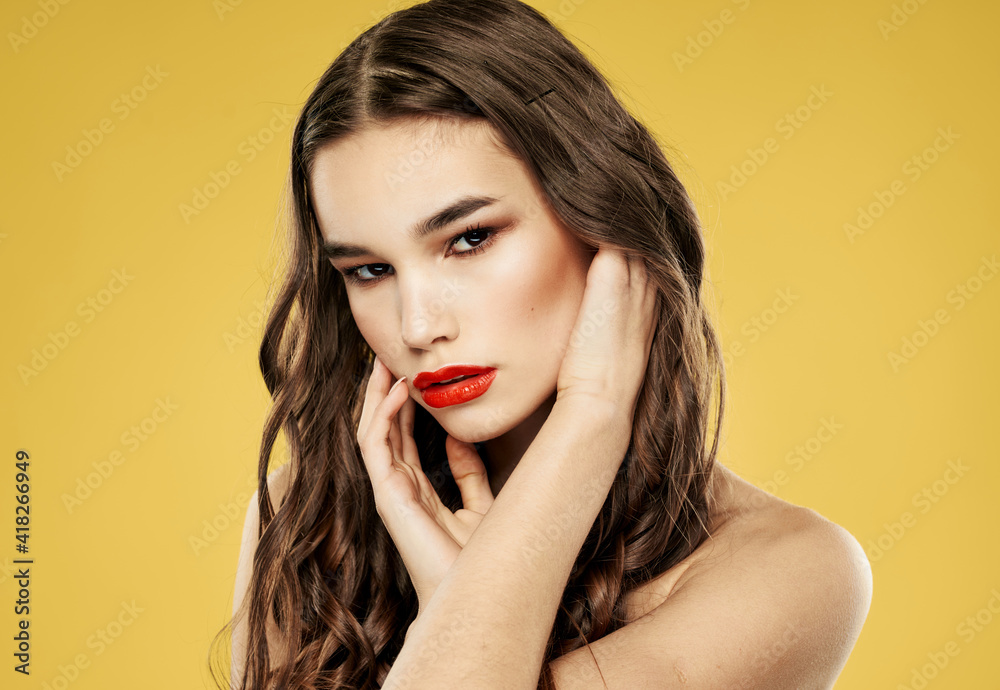 Beautiful woman with red lips dark hair brunette model Beautiful woman with red lips dark hair brunette model