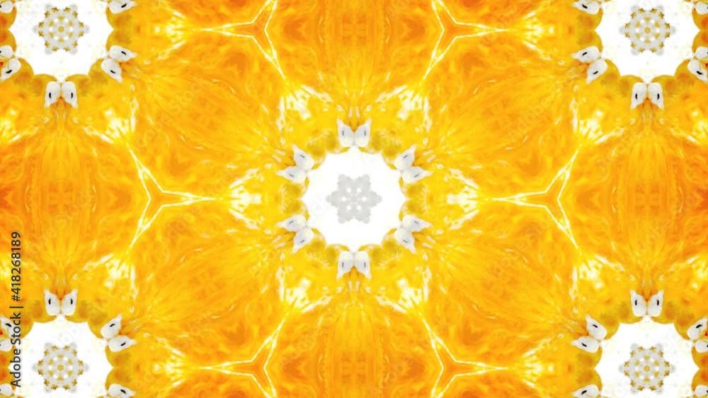 Abstract animation of orange fruit kaleidoscope. 