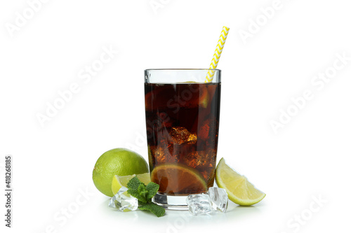 Canvas Print Glass of Cuba Libre isolated on white background