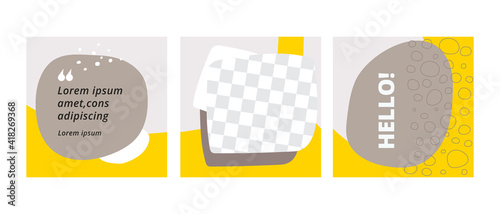 Set of abstract yellow grey backgrounds for social media posts. Simple layout illustration. Vector trendy minimal templates with copy space for text