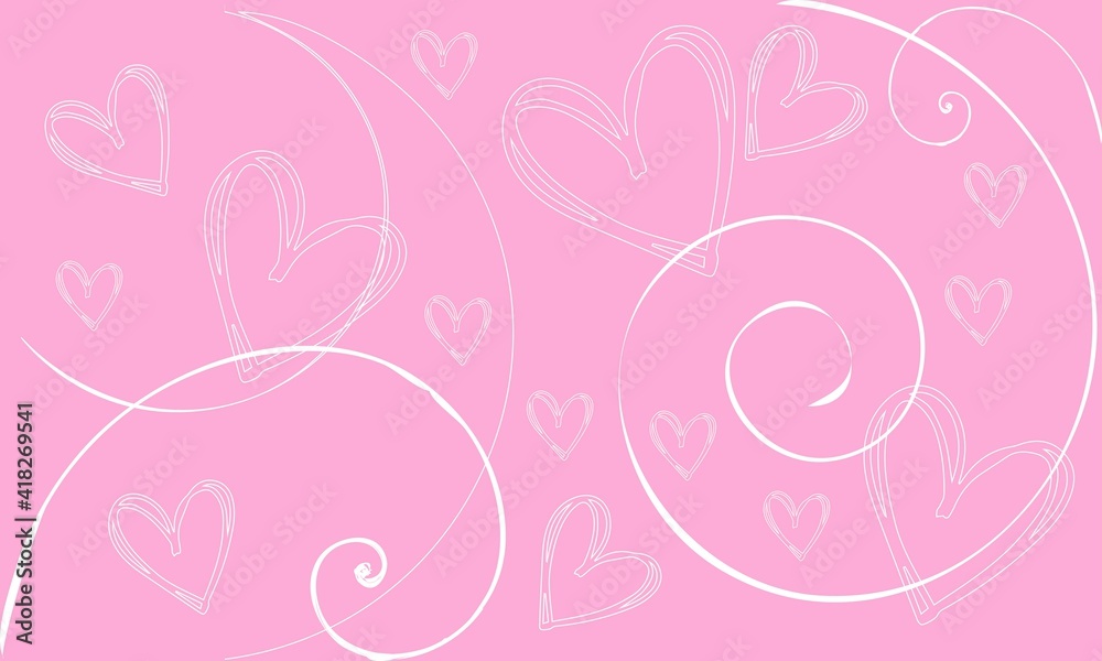 Hearts and beautiful curls on a pink background