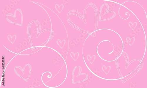 Hearts and beautiful curls on a pink background