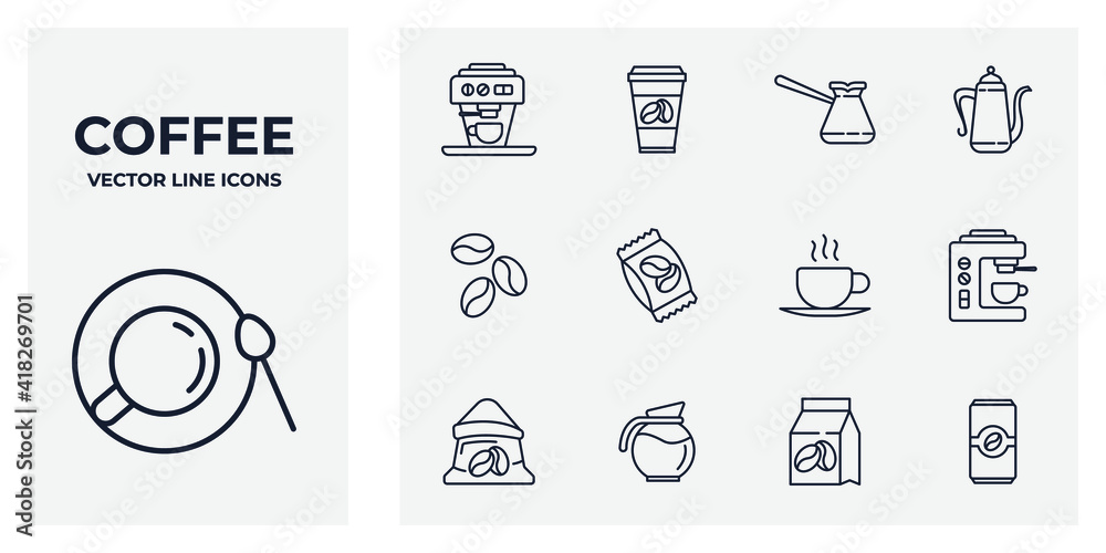 Set of Coffee icon. Coffee pack symbol template for graphic and web design collection logo vector illustration Set of Coffee icon. Coffee pack symbol template for graphic and web design collection logo vector illustration