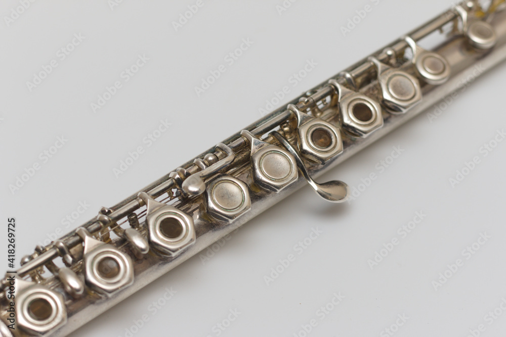 Diagonal perspective view of a flute on white Diagonal perspective view of a flute on white