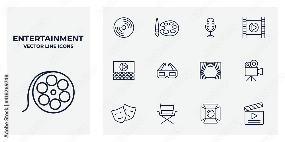 Set of Entertainment icon. Entertainment pack symbol template for