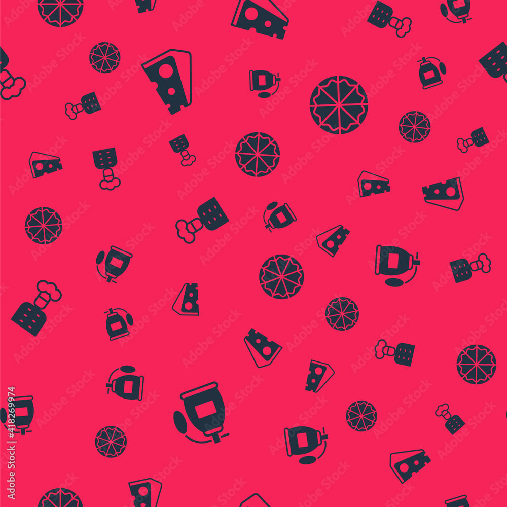Set Perfume, Cheese, Italian cook and Pizza on seamless pattern. Vector.