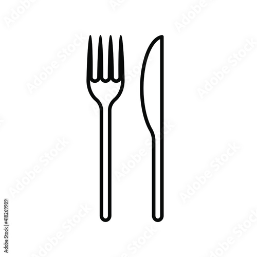 Fork and knife vector icon. Simple flat shape restaurant or cafe place sign. Kitchen and diner menu logo symbol.