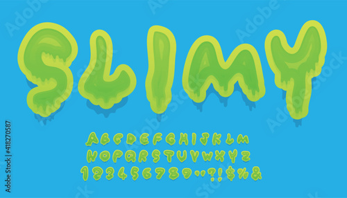 Slime font type letter. Green toxic mold.
