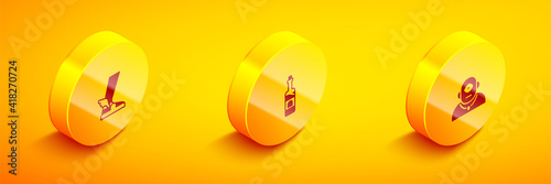 Set Isometric Hermes sandal, Bottle of wine and Cyclops icon. Vector.