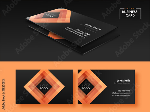 Elegant Business Card Templates With Double-Sides In Black And Peach Color.