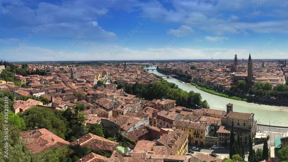Verona, Italy. View on the riverside with historical buildings and towers. Verona, Italy. View on the riverside with historical buildings and towers.