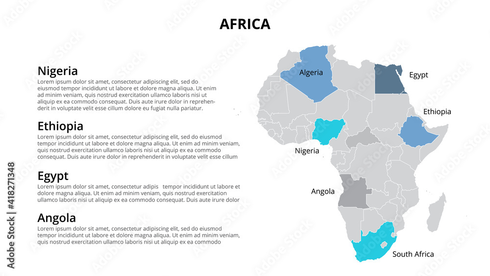 Africa vector map infographic template divided by countries. Slide presentation