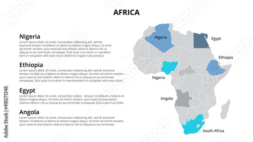 Africa vector map infographic template divided by countries. Slide presentation