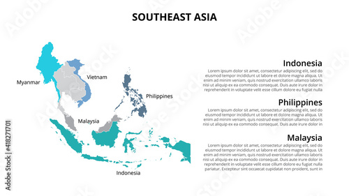 SouthEast Asia vector map infographic template divided by countries. Slide presentation