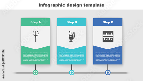 Set Neptune Trident, Ancient amphorae and Greek pattern. Business infographic template. Vector.