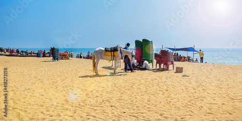 Fotografija The seashores and Beaches across the Odisha or Orissa in India a very old popular city, beach resort, travel destination, religious pilgrimage spot by the Bay of Bengal in India, Asia