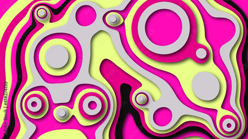 Background with wavy relief geometric forms. Smooth layered shapes in different bright colors in papercut style. Background with wavy relief geometric forms. Smooth layered shapes in different bright colors in papercut style.