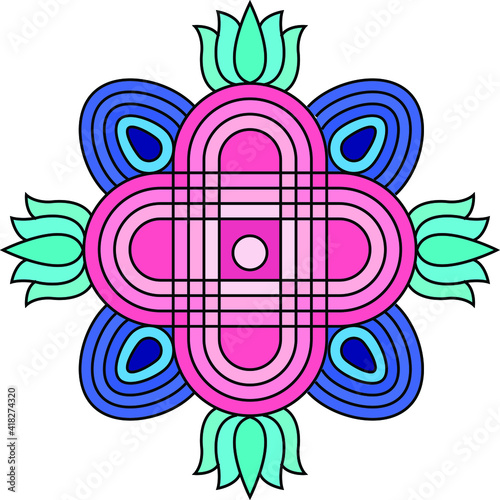 Indian Traditional and Cultural Rangoli  Alpona  Kolam  or Paisley  with a contemporary look. For textile  fabric prints  phone case  greeting card. logo  calendar.