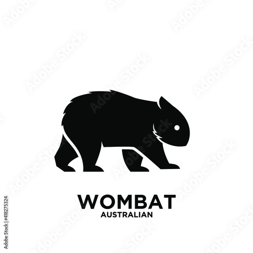 Australian wombat animal vector black silhouette logo icon illustration design white background