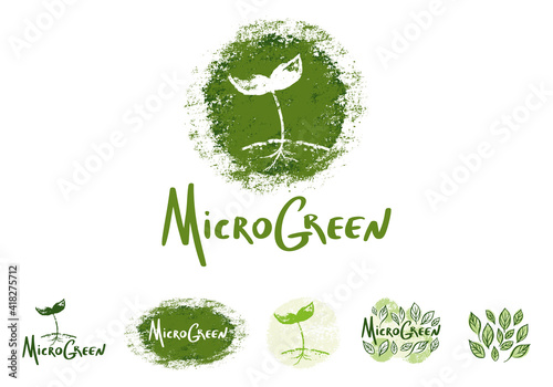 Microgreens or baby greens , lettering, logo,illustration objects