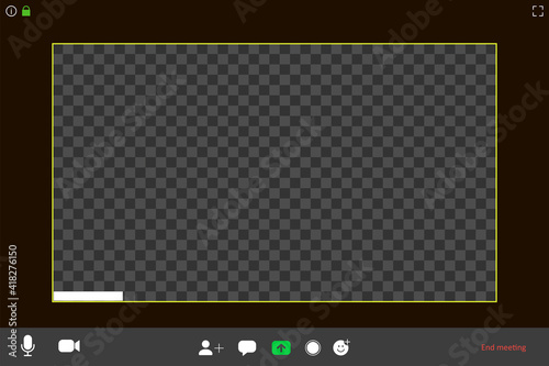 Video conference screen template. Online meeting, webinar, video call. One window. Vector illustration