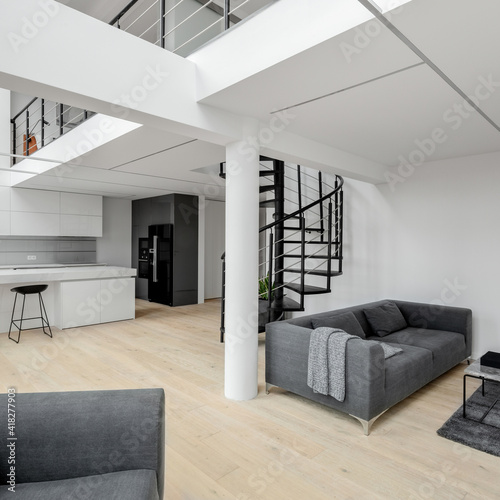 Photography Two-story apartment with mezzanine and stairs
