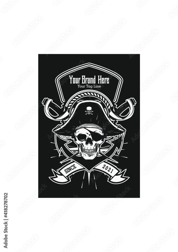 pirate skull head logo vector