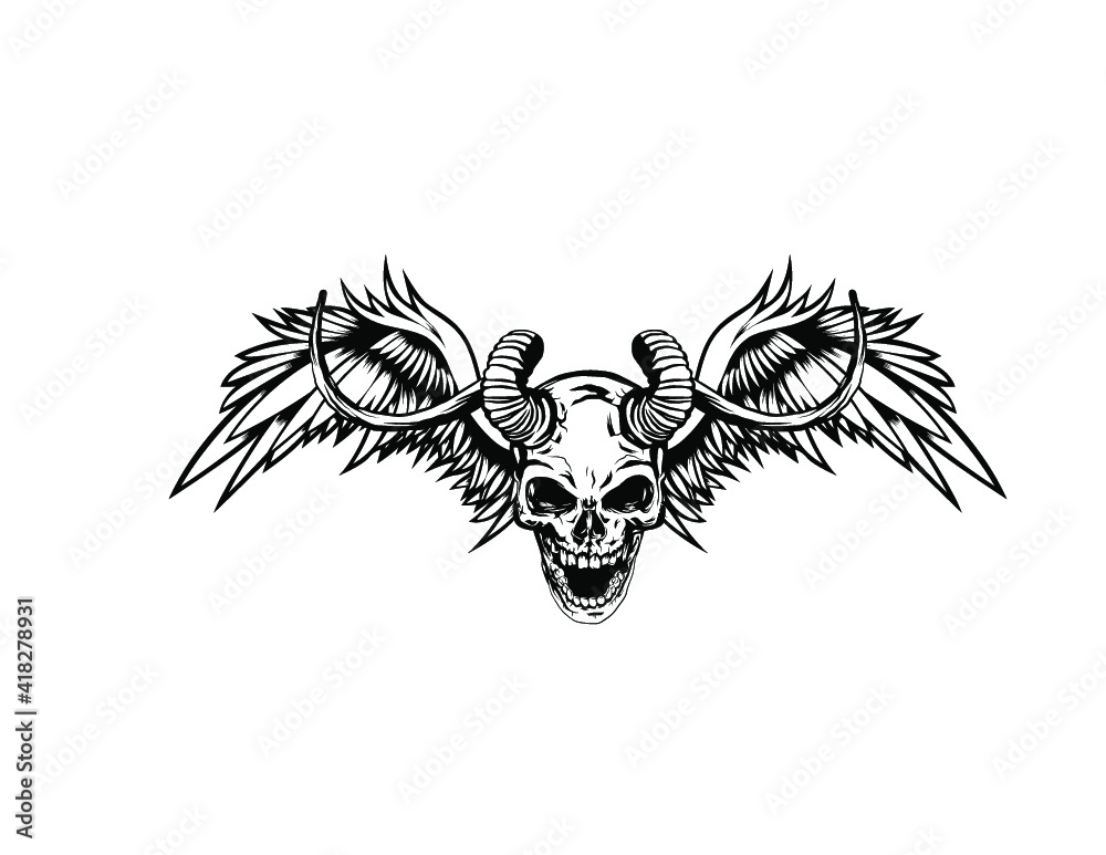 Obraz premium demonic skull wing vector