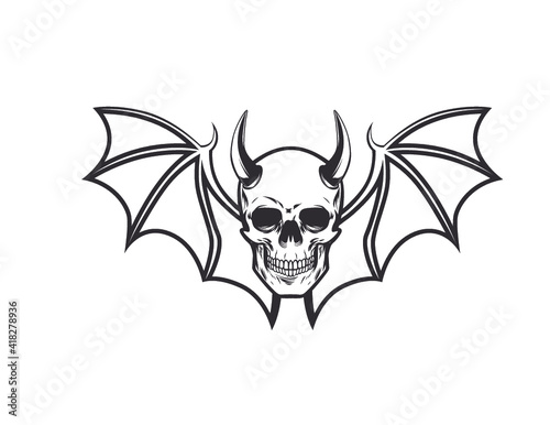 demonic skull wing tatto logo vector