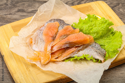 Sliced natural wild trout fillet