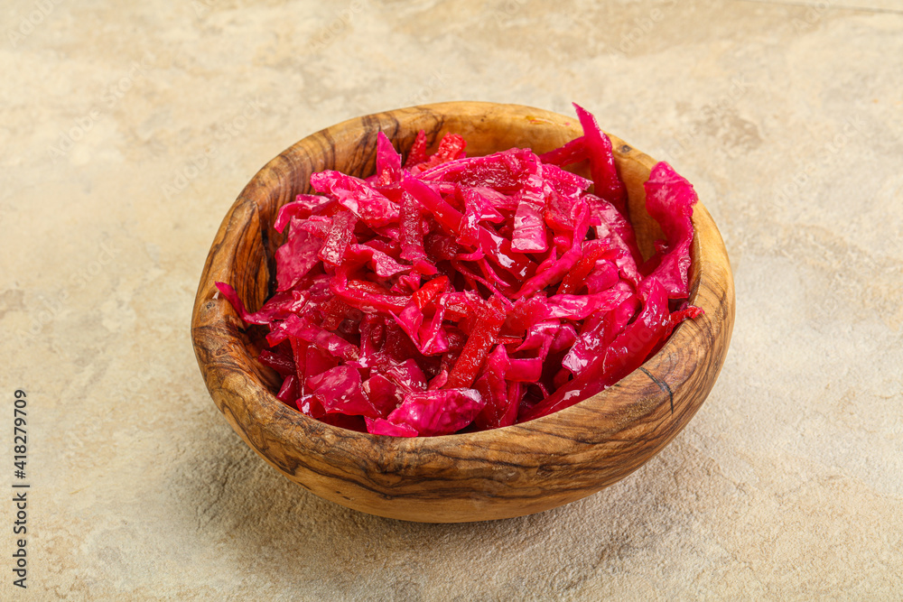 Marinated red cabbage in the bowl Marinated red cabbage in the bowl