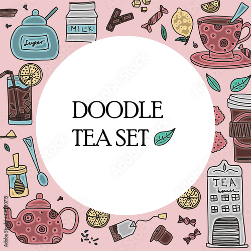 Big set of hand drawn coffee and tea doodles. A set of isolated vector drawings for tea drinking and making all kinds of coffee. A set of isolated vector drawings for tea drinking and making all kinds