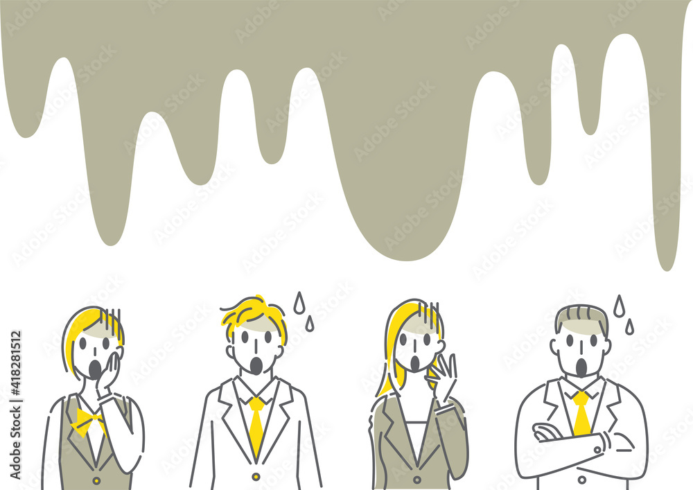4人のビジネスパーソンのシンプルでスタイリッシュな線画イラストセット 若い男女 中年男性 ガーン ショック Stock Vector Adobe Stock